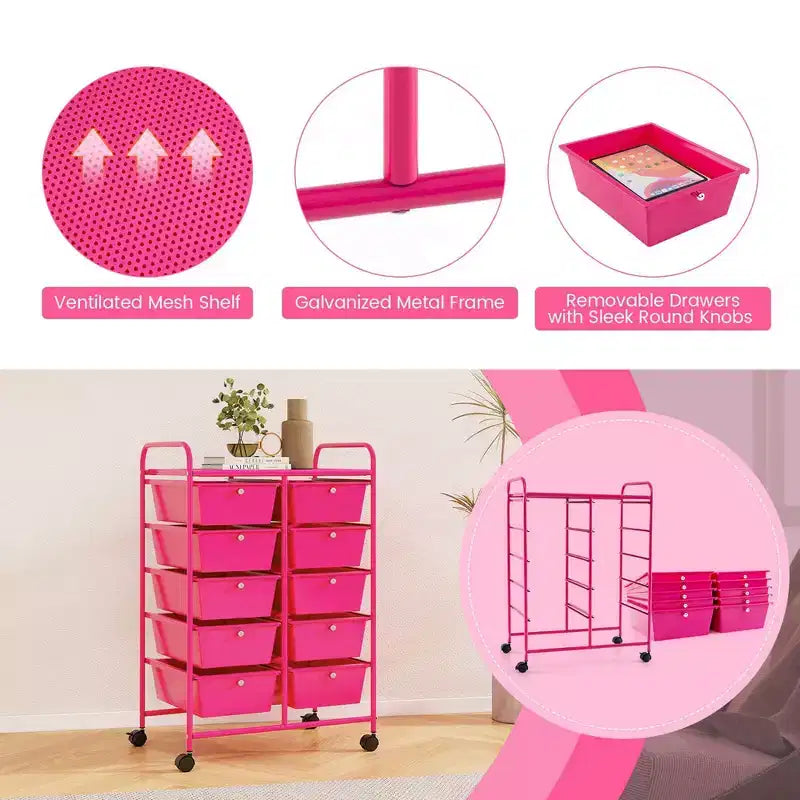 Carrello portatutto a 10 cassetti con ruote bloccabili