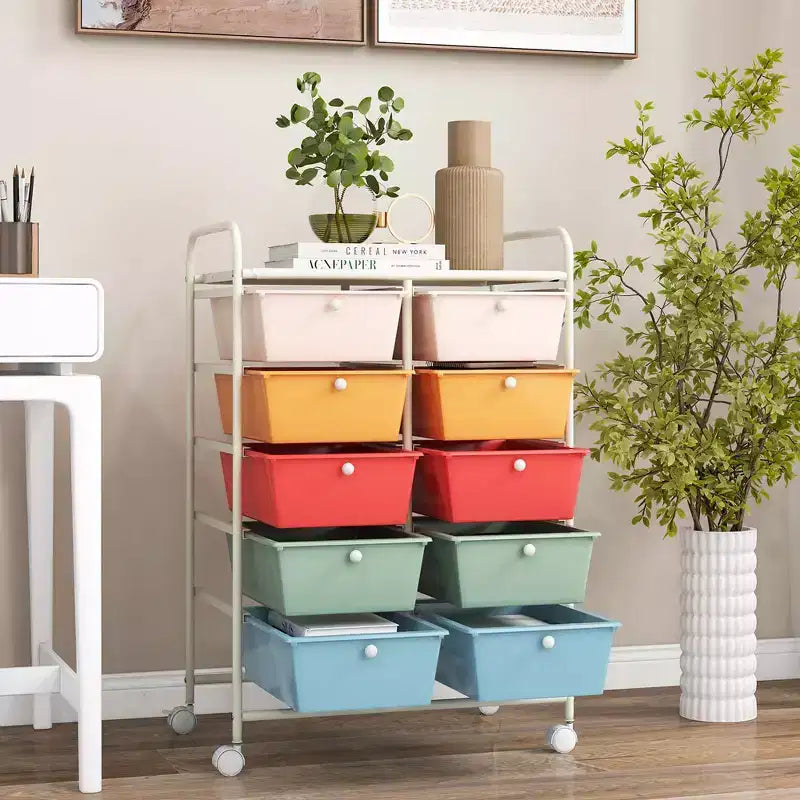 Carrello portatutto a 10 cassetti con ruote bloccabili