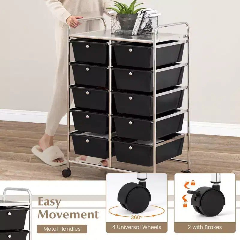 Carrello portatutto a 10 cassetti con ruote bloccabili