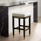 Sgabello da bar in legno nero con seduta in similpelle bianca – Altezza bancone 79 cm