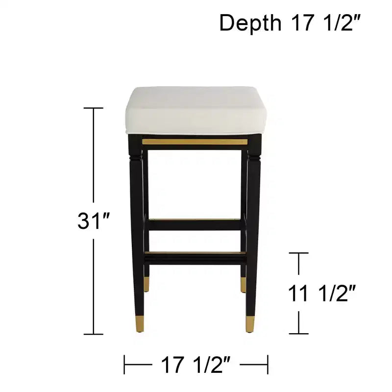 Sgabello da bar in legno nero con seduta in similpelle bianca – Altezza bancone 79 cm