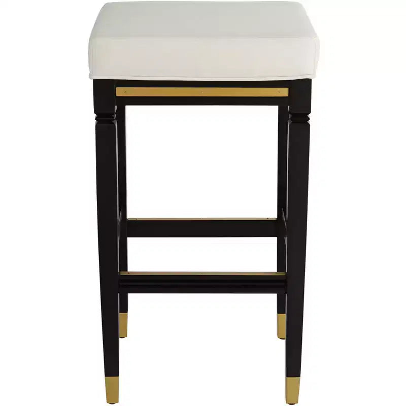 Sgabello da bar in legno nero con seduta in similpelle bianca – Altezza bancone 79 cm