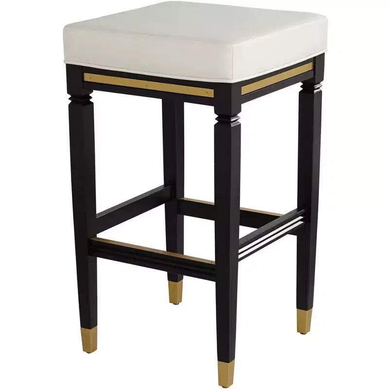 Sgabello da bar in legno nero con seduta in similpelle bianca – Altezza bancone 79 cm