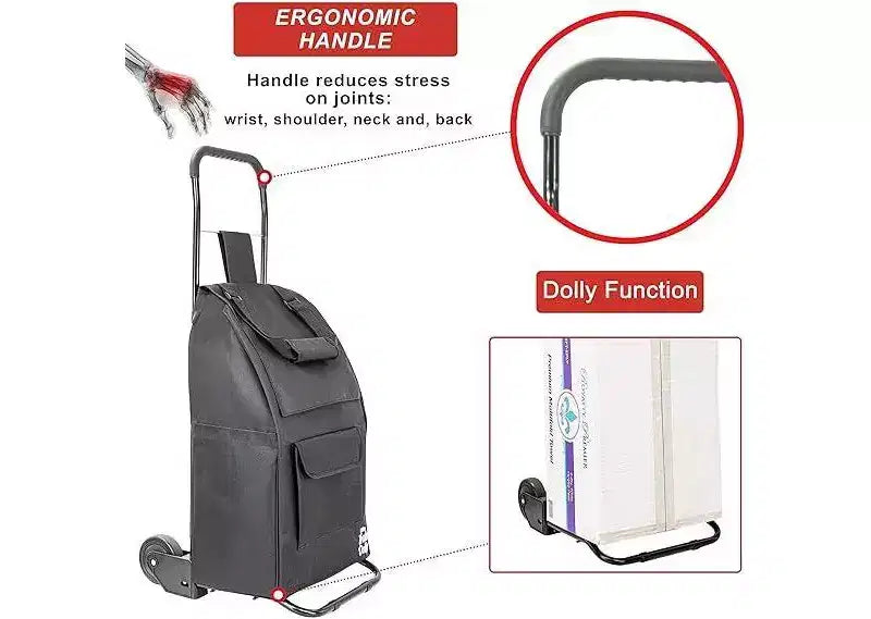 Carrello spesa compatto pieghevole con ruote e borsa rimovibile