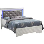 Letto imbottito con testiera a LED e profili a specchio