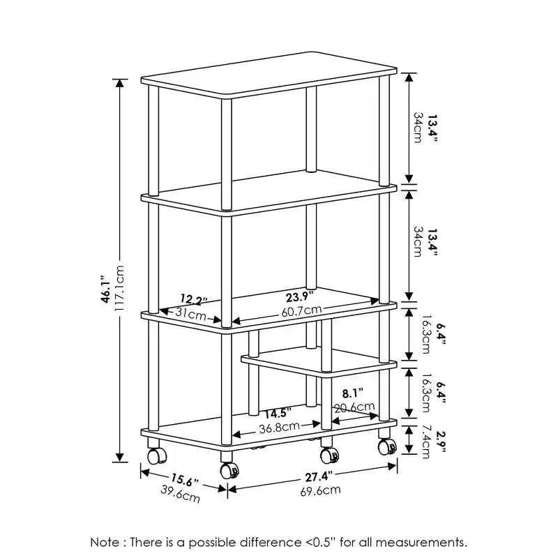 Scaffale da cucina a 4 ripiani con ruote