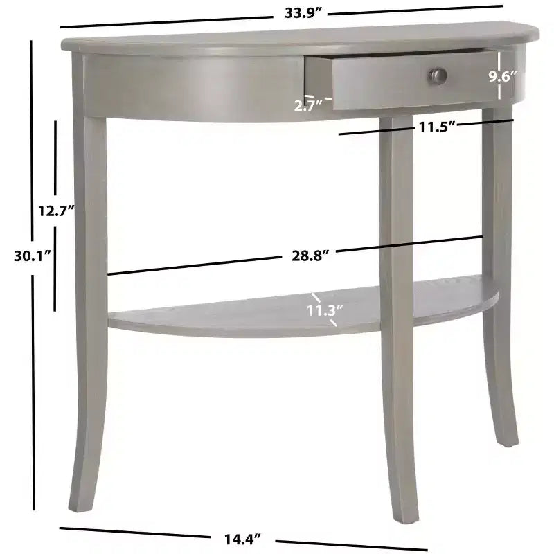 Console in olmo con cassetto e ripiano aperto