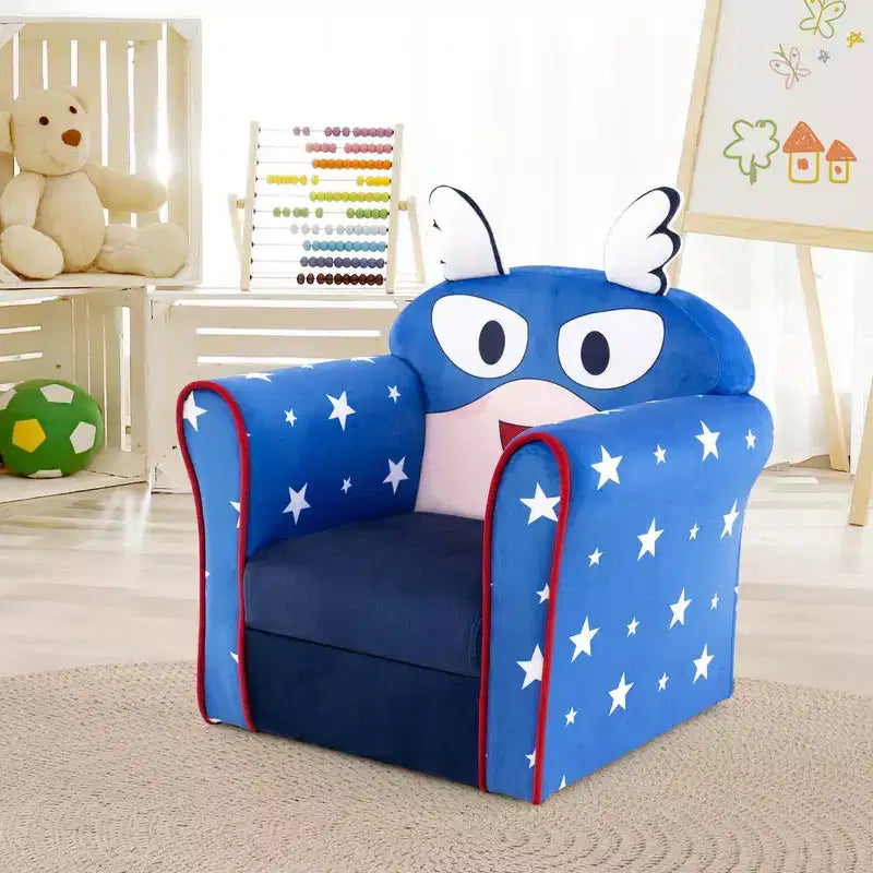 Divanetto Sedia Imbottito per Bambini – Poltroncina per Bambini con Struttura in Legno, Blu Marino
