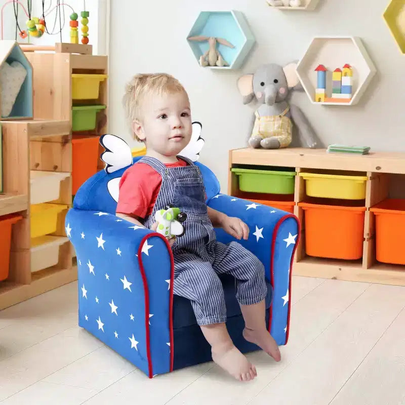 Divanetto Sedia Imbottito per Bambini – Poltroncina per Bambini con Struttura in Legno, Blu Marino
