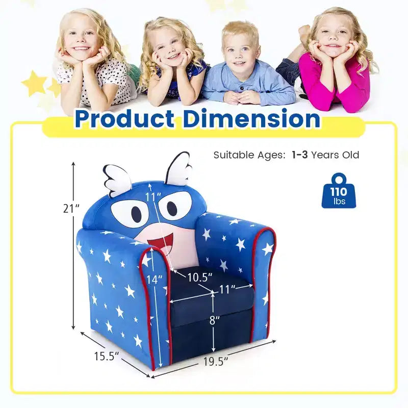 Divanetto Sedia Imbottito per Bambini – Poltroncina per Bambini con Struttura in Legno, Blu Marino