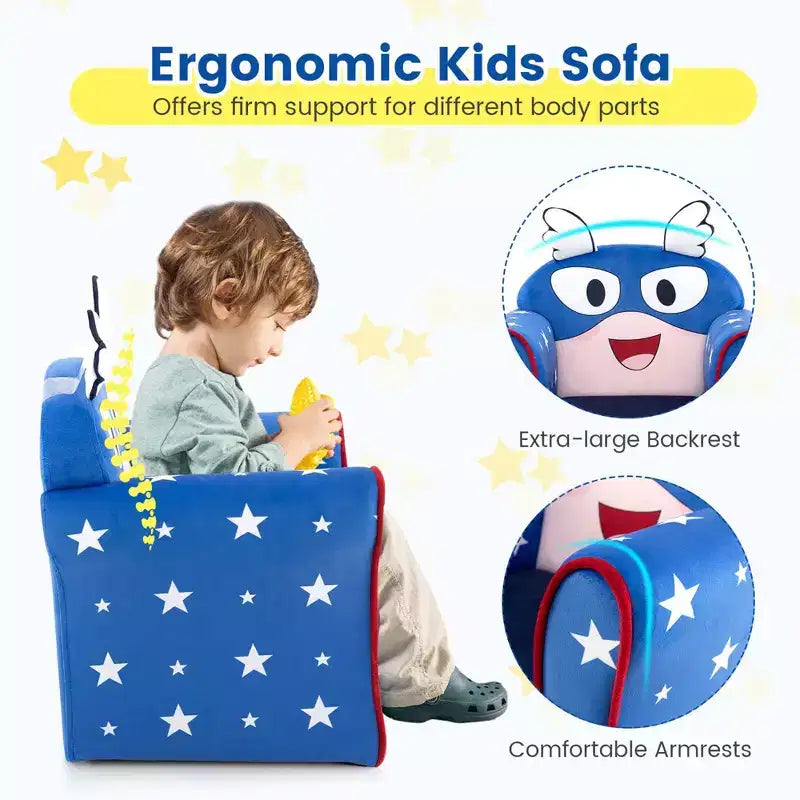 Divanetto Sedia Imbottito per Bambini – Poltroncina per Bambini con Struttura in Legno, Blu Marino