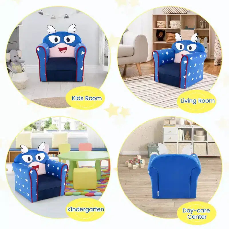 Divanetto Sedia Imbottito per Bambini – Poltroncina per Bambini con Struttura in Legno, Blu Marino