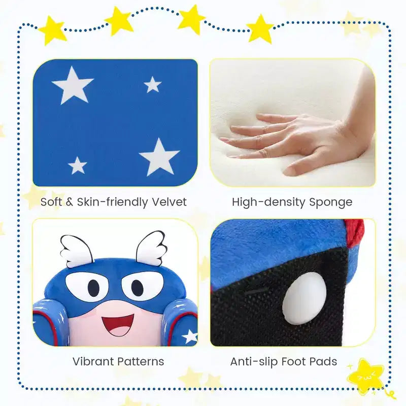 Divanetto Sedia Imbottito per Bambini – Poltroncina per Bambini con Struttura in Legno, Blu Marino