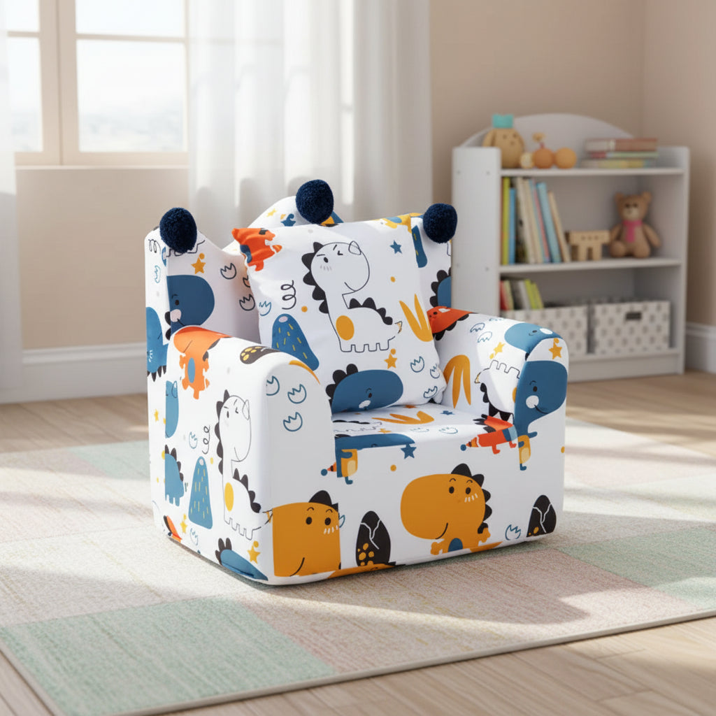 Costway Kids Sofa Chair Foam Filled Armchair Dinosaur Toddler Couch with Cover & Pillow