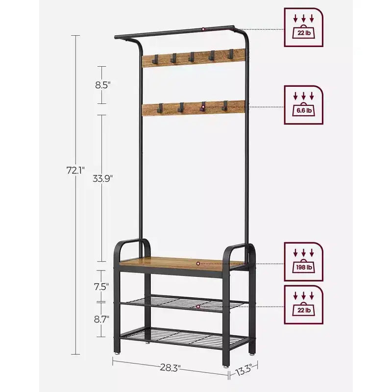 Appendiabiti 4-in-1 con panca e scarpiera