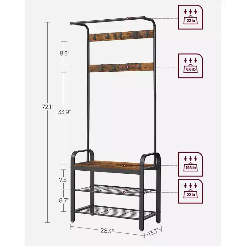 Appendiabiti 4-in-1 con panca e scarpiera