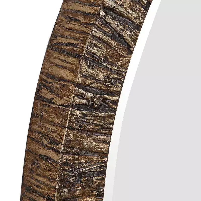 Specchio da parete rotondo rustico con cornice in legno dorato, 30 pollici