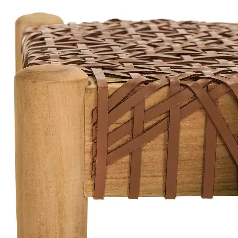 Panca da ingresso in legno di teak e pelle