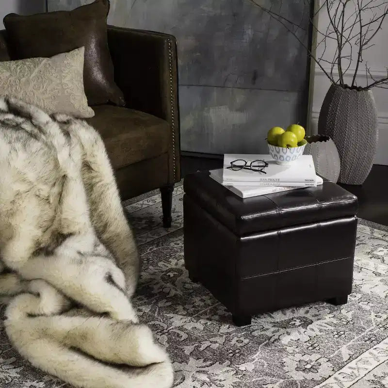 Pouf contenitore quadrato trapuntato con coperchio incernierato