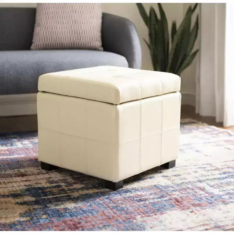 Pouf contenitore quadrato trapuntato con coperchio incernierato