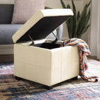 Pouf contenitore quadrato trapuntato con coperchio incernierato