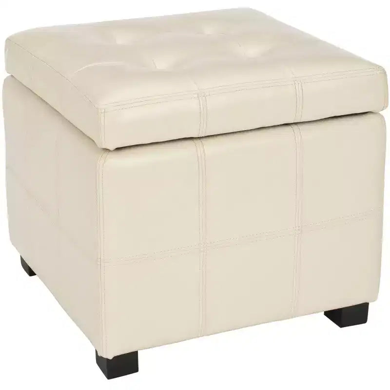Pouf contenitore quadrato trapuntato con coperchio incernierato