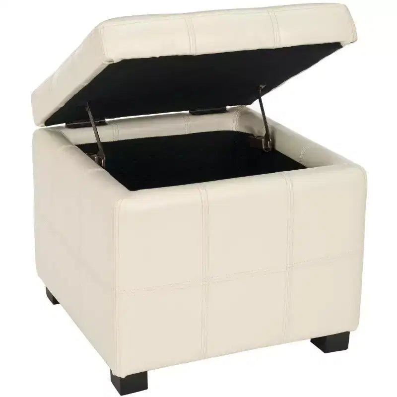 Pouf contenitore quadrato trapuntato con coperchio incernierato