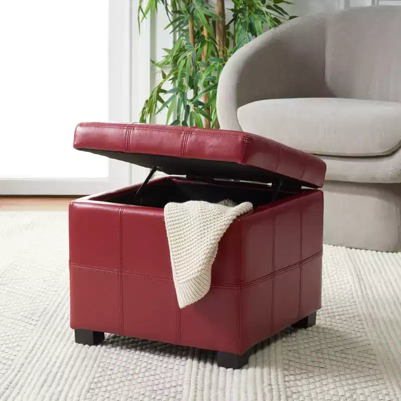 Pouf contenitore quadrato trapuntato con coperchio incernierato