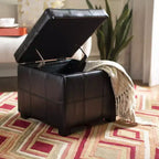 Pouf contenitore quadrato trapuntato con coperchio incernierato