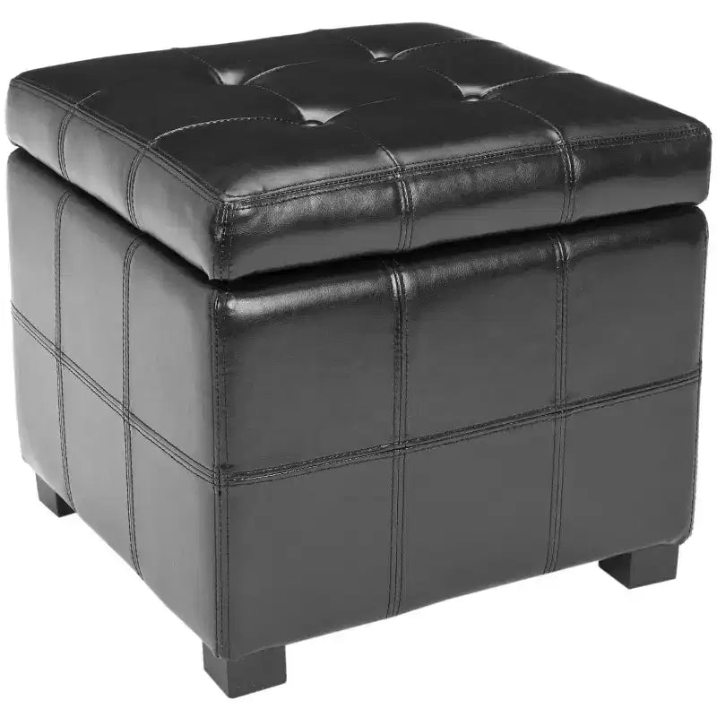 Pouf contenitore quadrato trapuntato con coperchio incernierato