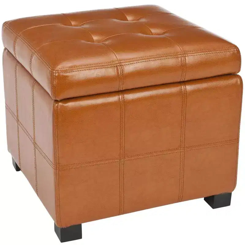 Pouf contenitore quadrato trapuntato con coperchio incernierato