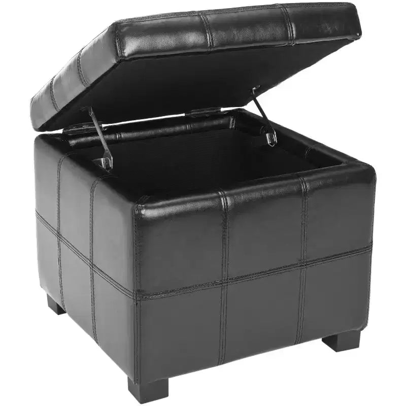 Pouf contenitore quadrato trapuntato con coperchio incernierato
