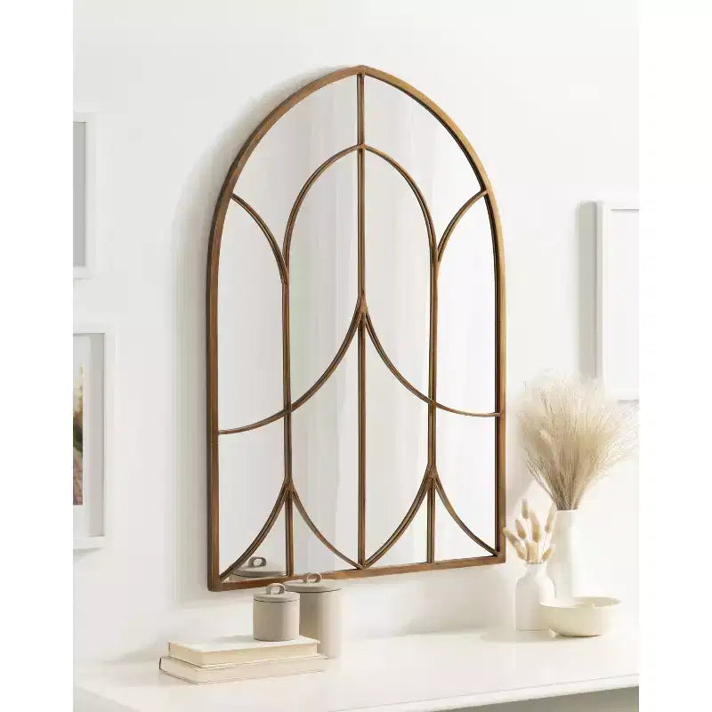 Specchio da parete ad arco con cornice, 24x36, oro