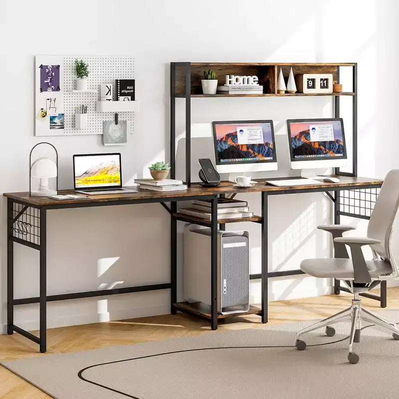 Scrivania a L con Presa Elettrica – Scrivania ad Angolo Convertibile per 1–2 Utenti