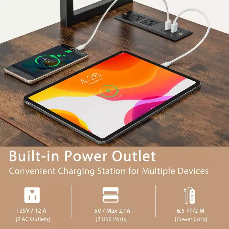 Scrivania a L con Presa Elettrica – Scrivania ad Angolo Convertibile per 1–2 Utenti