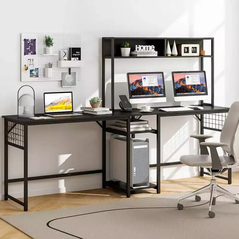 Scrivania a L con Presa Elettrica – Scrivania ad Angolo Convertibile per 1–2 Utenti