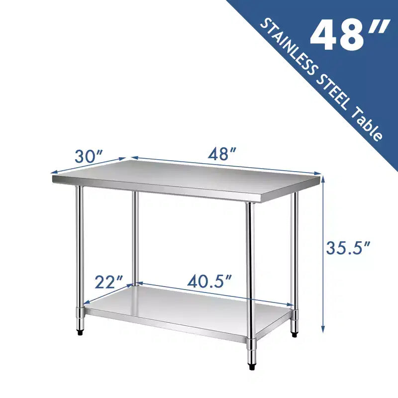 Tavolo da lavoro commerciale in acciaio inossidabile 76 x 122 cm
