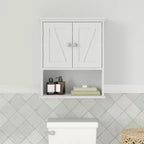 Pensile da bagno a muro con ripiano regolabile, ripiano inferiore aperto e ante con chiusura magnetica