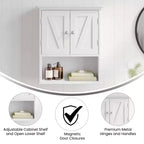 Pensile da bagno a muro con ripiano regolabile, ripiano inferiore aperto e ante con chiusura magnetica