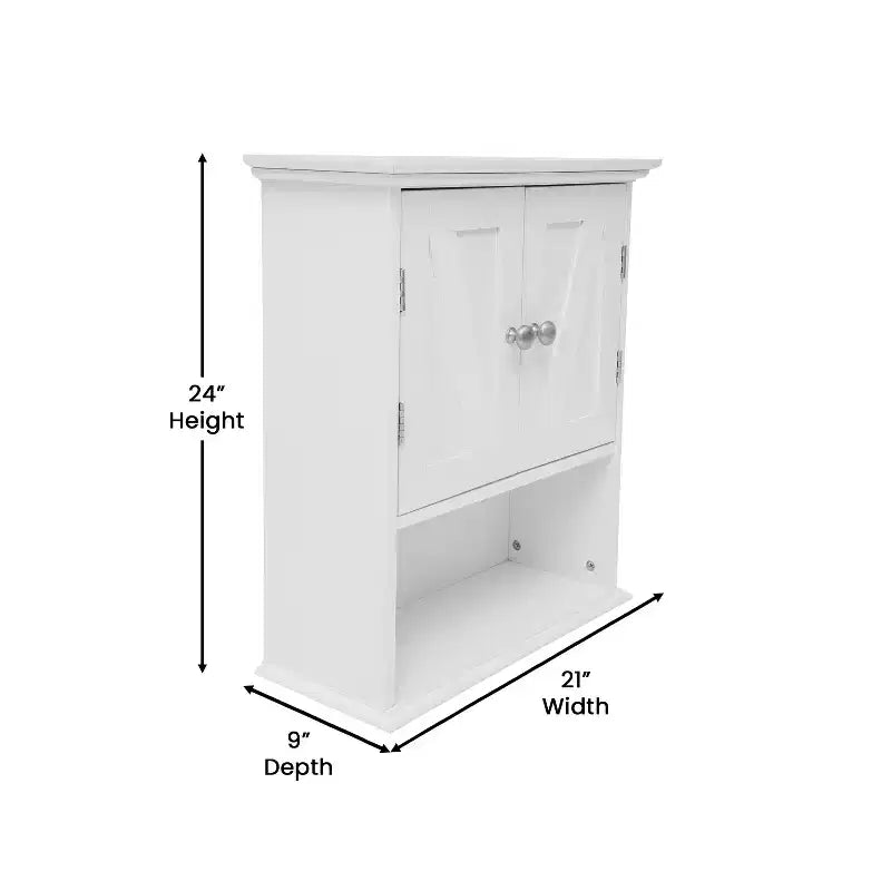 Pensile da bagno a muro con ripiano regolabile, ripiano inferiore aperto e ante con chiusura magnetica
