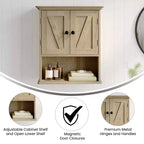 Pensile da bagno a muro con ripiano regolabile, ripiano inferiore aperto e ante con chiusura magnetica