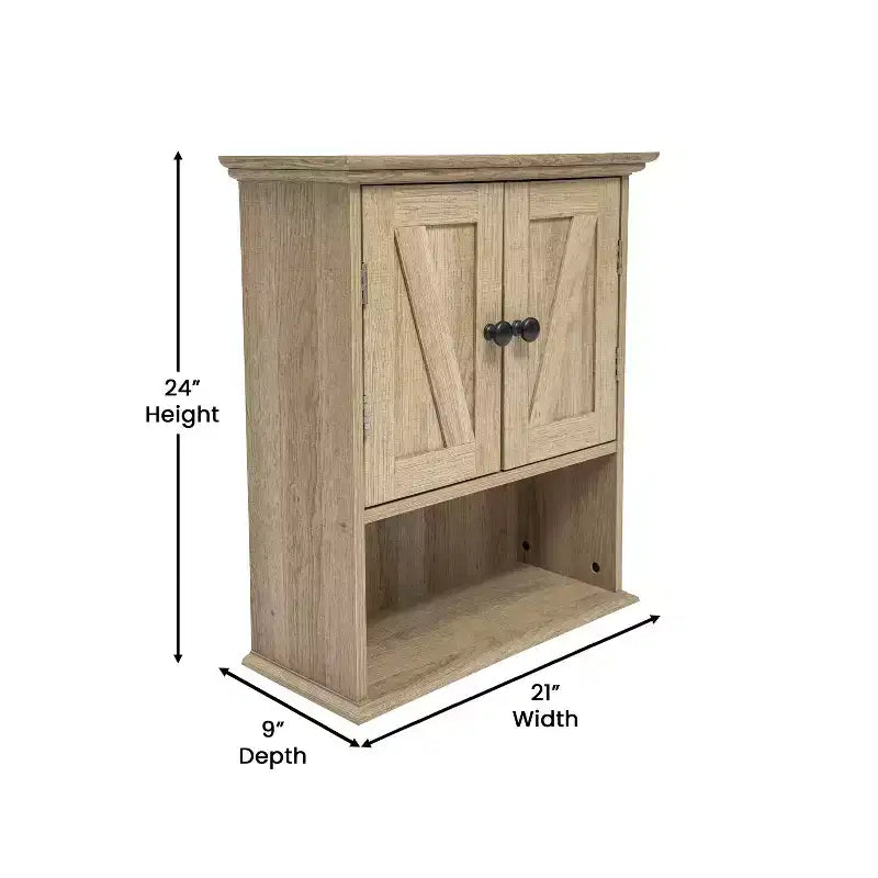 Pensile da bagno a muro con ripiano regolabile, ripiano inferiore aperto e ante con chiusura magnetica