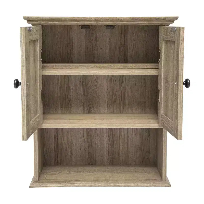 Pensile da bagno a muro con ripiano regolabile, ripiano inferiore aperto e ante con chiusura magnetica