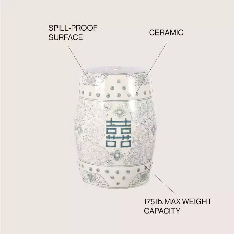Sgabello da giardino/tavolino basso in ceramica Chinoiserie da 45,72 cm
