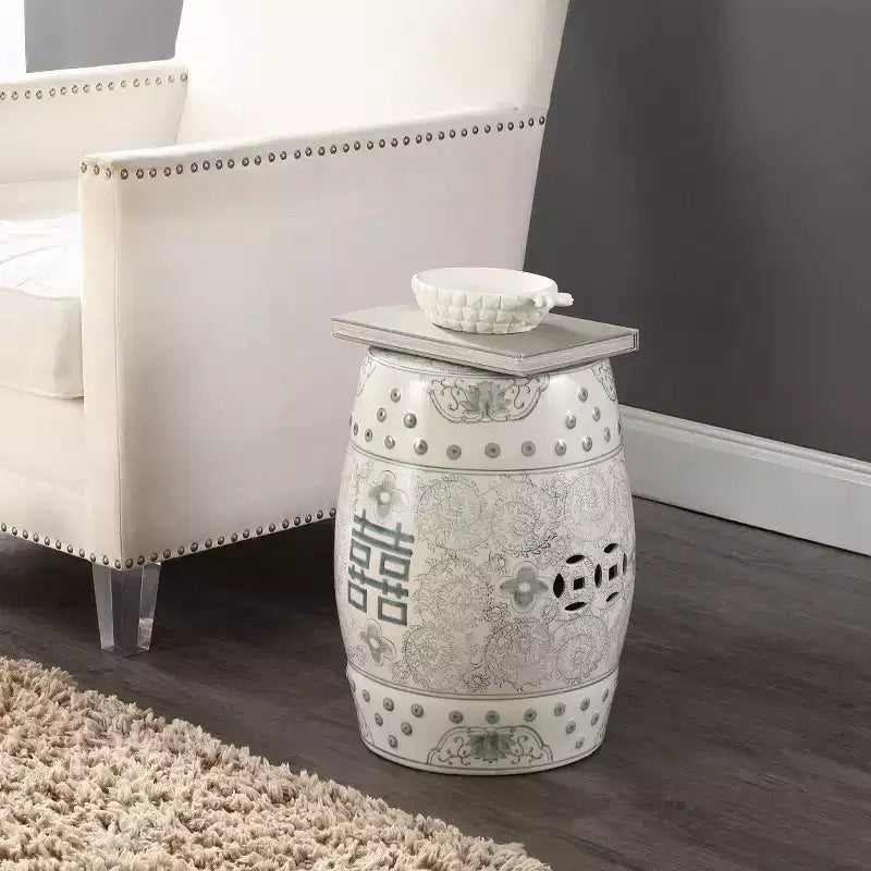 Sgabello da giardino/tavolino basso in ceramica Chinoiserie da 45,72 cm