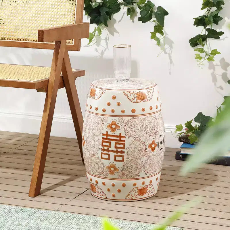 Sgabello da giardino/tavolino basso in ceramica Chinoiserie da 45,72 cm