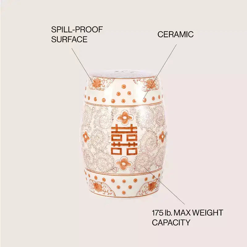 Sgabello da giardino/tavolino basso in ceramica Chinoiserie da 45,72 cm