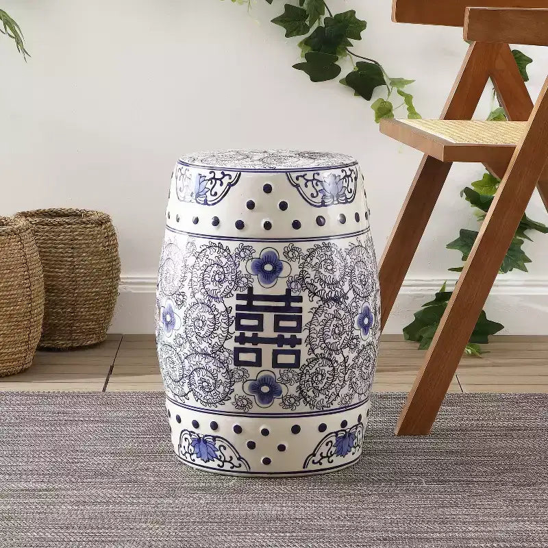 Sgabello da giardino/tavolino basso in ceramica Chinoiserie da 45,72 cm
