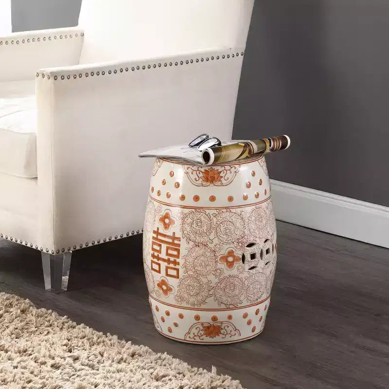 Sgabello da giardino/tavolino basso in ceramica Chinoiserie da 45,72 cm