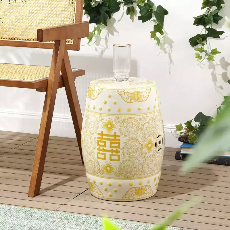 Sgabello da giardino/tavolino basso in ceramica Chinoiserie da 45,72 cm